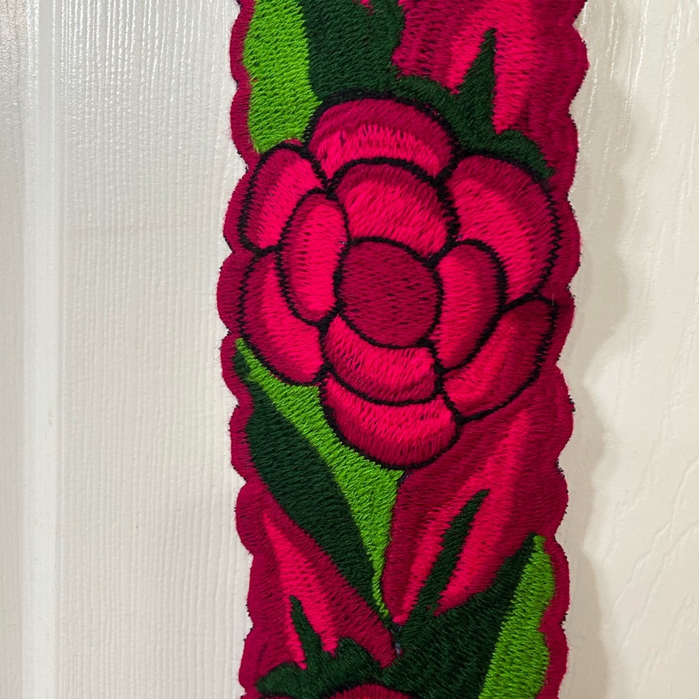 Pink and green floral belt. Hand made in Mexico.